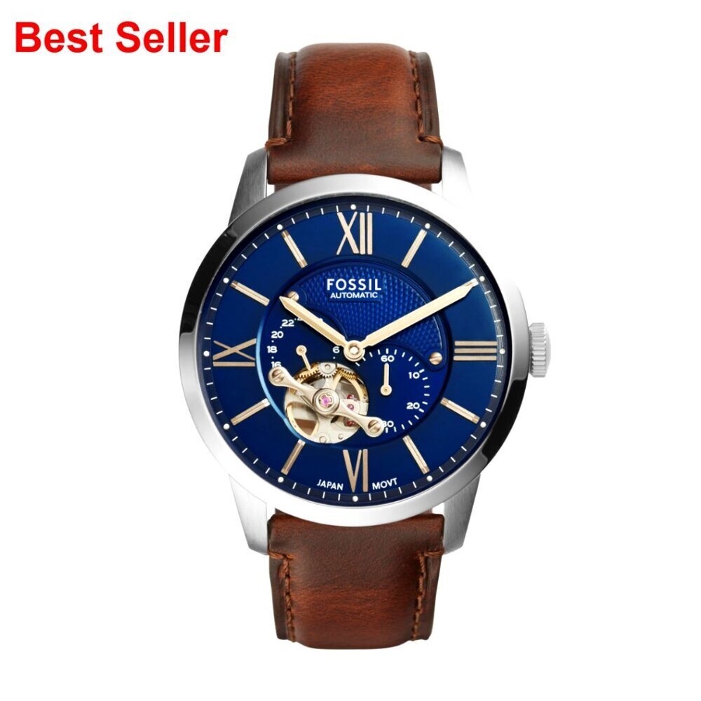 Automatic Skeleton Watch Stainless Steel Leather Two-Hand